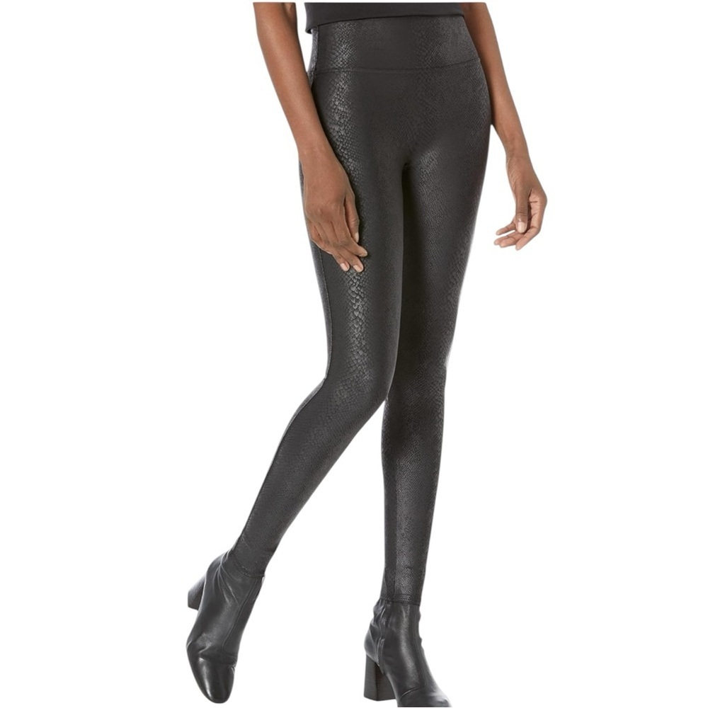 Spanx Faux Leather Foiled Snake Leggings XS Black 20458R